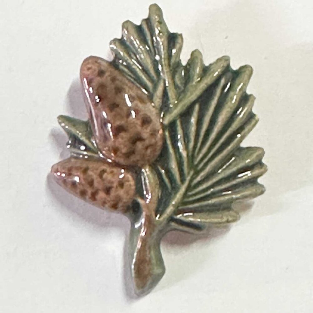 Vintage Israeli Ceramic Leaf Brooch Pin | Signed Studio Art Pottery